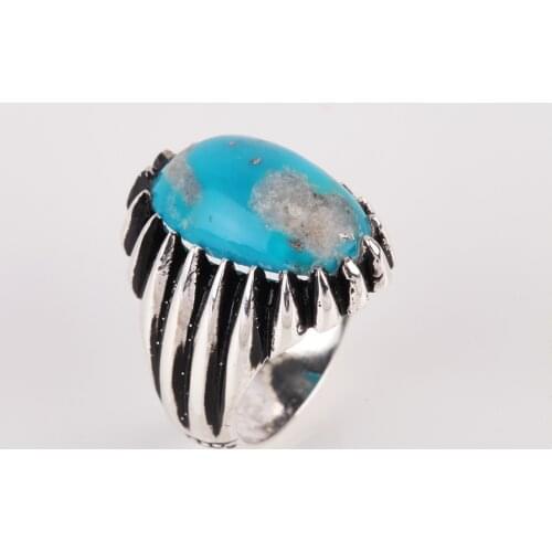 UM US JEWELRY Turquoise Natural Stone Handmade 925 Sterling Silver Men Ring