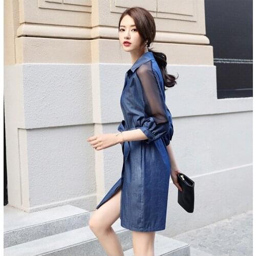 New Brand Summer Casual Women Denim Shirt Dress Half Sleeve Sexy Mini Dress Mesh Patchwork Jean Dresses Vestidos Tops LX181