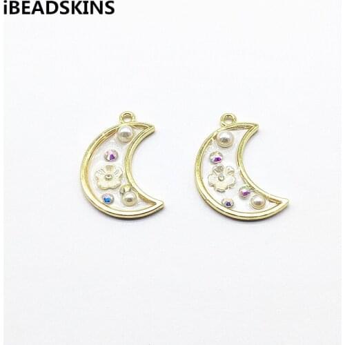 New arrival! 36x25mm 50pcs Enamel imitation pearl Moon Shape Charm for Earrings parts,hand Made Earrings Findings Jewelry DIY