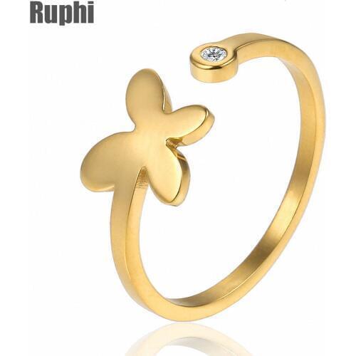 Adjustable opening stainless steel women finger ring fashion titanium steel Gold butterfly finger ring ornament jewelry