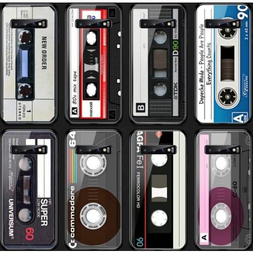 Riccu Vintage Magnetic Tape Cassette Phone Case Tempered Glass For Samsung S20 Plus S7 S8 S9 S10E Plus Note 8 9 10 Plus A7 2018