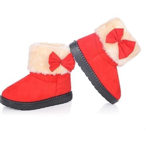 JGSHOWKITO Winter Boots For Girls Toddler Big Girl Snow Boots Kids Fashion Warm Cotton Boots Children Ankle Boots With Bow-knot