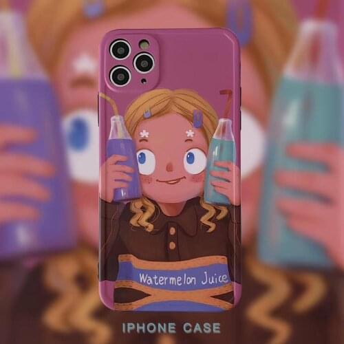 Cute Manga Pink Drink soda girl soft phone case for iphone X XR XS 11PRO MAX 7 8 plus Lovely Photo frame shockproof cover funda