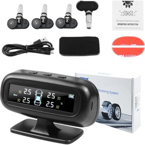 Smart TPMS Tire Pressure Alarm Monitoring System Solar Tyre Pressure Monitor Sensor Valve Digital gauge