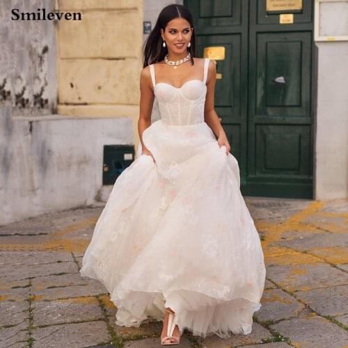 Smileven Fairy Sweetheart Neck Lace Wedding Dress Straps Bridal Dresses A Line Vestido De Noiva Wedding Gowns For Girl Custom