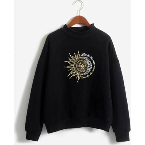 3D print Sweatshirt Sun moon Hoodies Women man top black High neck Hoody Female Winter student Oversize Hoodies Full Sleeve