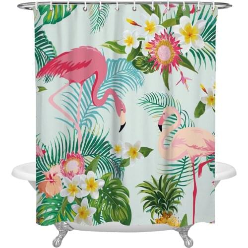 Flamingo Tropical Plant Flower Shower Curtains Bathroom Curtain Waterproof Polyester Frabic Bathroom Curtain with Hooks