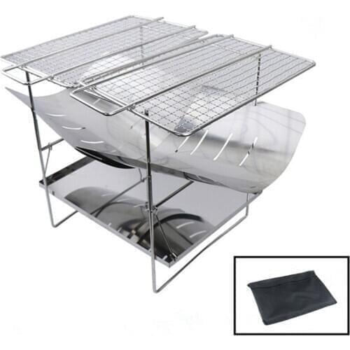 Ultralight Camping Stove Folding Stainless Steel BBQ Grill Rack Charcoal Wood Stove For Backpacking Picnic Gear Outdoor Tools