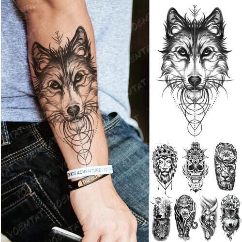 Waterproof Temporary Tattoo Sticker Leopard Lion Wolf Forest Flash Tattoos Animal Body Art Arm Fake Sleeve Tatoo Women Men