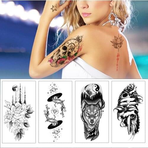 Waterproof Temporary Tattoo Sticker Dragon Lion Tiger Wind chimes Tattoos Rose Wolf Body Art Arm Fake Sleeve Tatoo Women Men