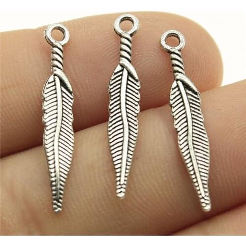 WYSIWYG 50pcs 28mm Antique Silver Color Antique Bronze Mini Feather Charm Leaf Charm For Jewelry Making
