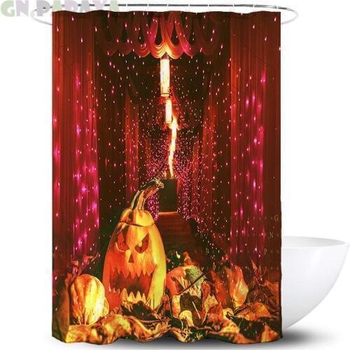 Halloween Curtains Waterproof bathroom Polyester cute kid‘s’ fashion festival red pumpkin Shower Curtains Screen with Hooks
