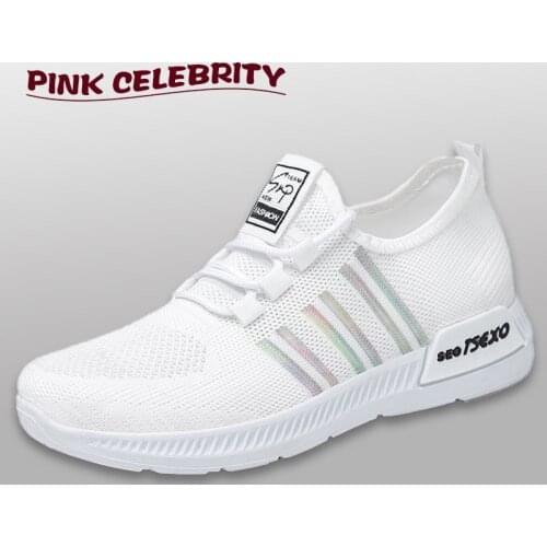 Womens Sports Shoes Flying Woven Lightweight Soft Sole Lace-Up Casual Net Shoes Breathable Spring Autumn Zapatillas Mujer