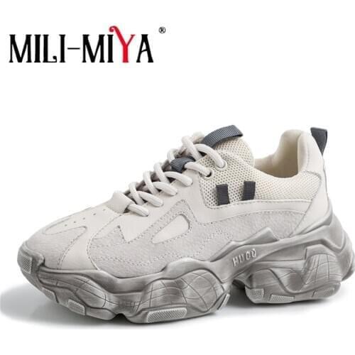 MILI-MIYA Fashion Genuine Leather Chunky Sneakers Women High Quality Breathable Lace Up Platform Trainers Casual Sport Shoes