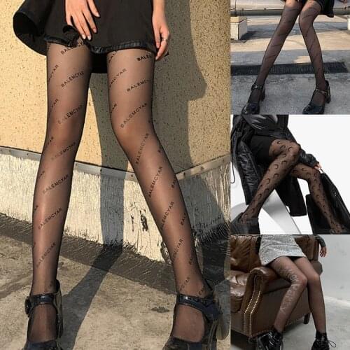 Woman Sexy Transparent Print Inscriptions Letter Nylon Tights With Vintage Patterned Tattoo Pantyhose Stockings Club Party