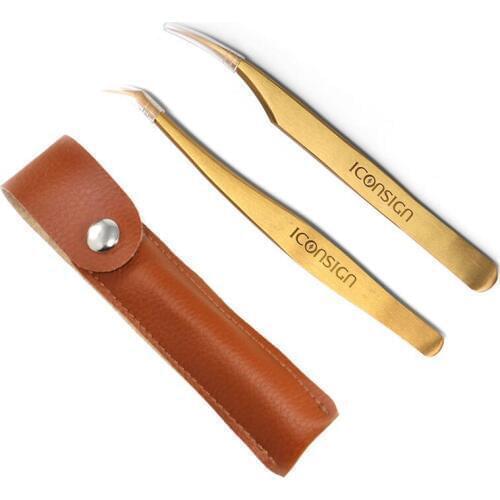 Golden Eyelash Tweezer High Precision Fan Lashes Tweezers 3D 6D Volumn Eyelah Extension Tweezer Eye Makeup Tool with Bag