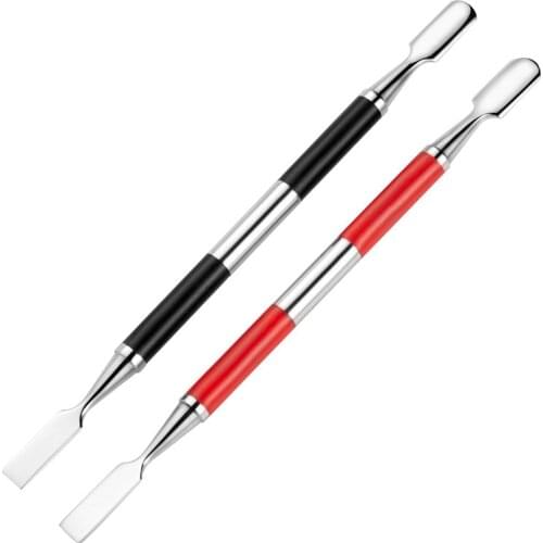 1pcs Dead Skin Cuticle Pusher Double Head Nail Trimmer Stainless Steel with Silicone Case Non-slip Handle Manicure Care Tools