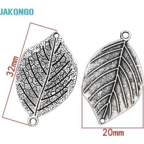 10PCS Antique Silver Plated Leaf Charms Pendants for Jewelry Making Bracelet DIY Necklace Craft 32X20mm
