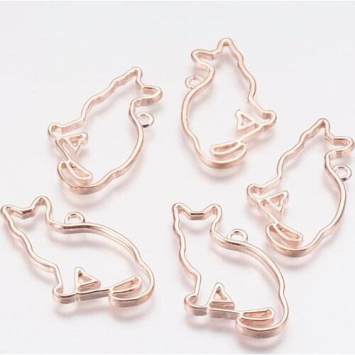 10pc Alloy Cat Open Back Bezel Pendants for DIY UV Resin Epoxy Resin Pressed Flower Jewelry