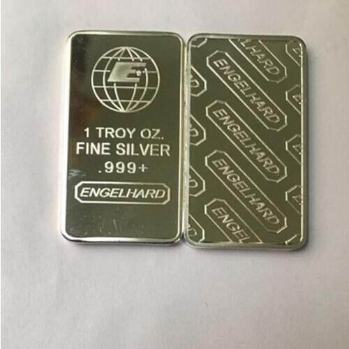 2 pcs The Engelhard Fine silver bullion bar 1 OZ silver plated ingot badge 50 mm x 28 mm collectible home decoration bars
