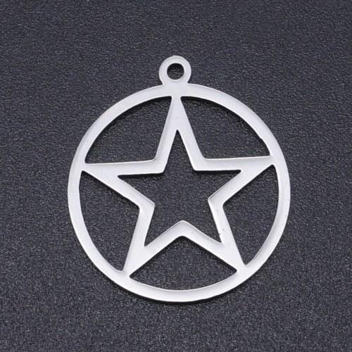 5pcs/lot 100% Stainless Steel Star Round Charms Wholesale Top Quality Accept OEM Order Jewelry Making Charms