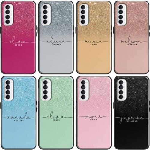 Custom Initials Glitter Sparkly Name Case For Realme 8 Pro 6 7 i Q3 Pro C3 C21 GT Neo Cover For OnePlus 9 Pro 8 7T 8T 9R Nord