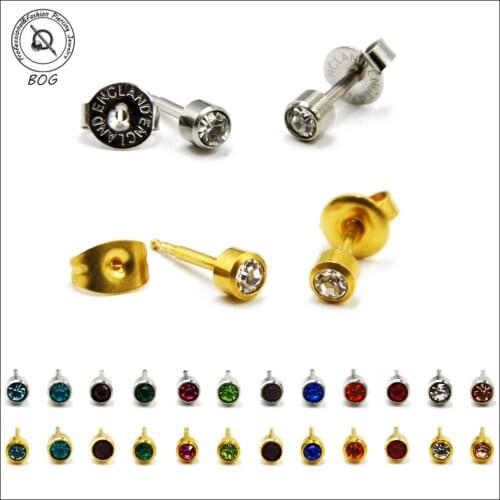 BOG- 16g Pair Surgical Steel CZ Gem Stud Ear Tragus Cartilage Earring 12 Colors Choosable Piercing Unit Body Piercing Jewelry