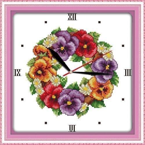 Colored poppies clock face cross stitch kit 14ct 11ct count print canvas wall clock stitching embroidery DIY handmade needlework