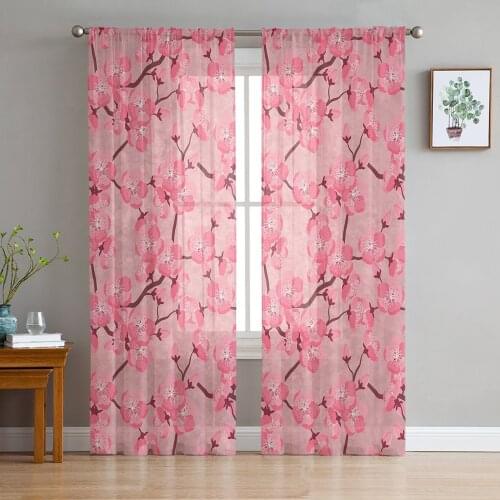 Flower Japan Cherry Blossoms Window Curtains Bedroom Modern Drape Sheer Tulle Valances Living Room Kitchen Voile Curtain