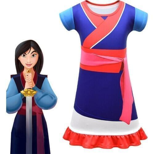 Kids Dresses for Girls Anime Mulan Cosplay Halloween Costumes Character Clothes Short Sleeve Soft Nightdress Pajamas Homewear
