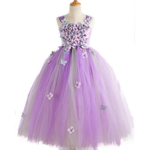 POSH DREAM Liac Lavender Flower Girls Wedding Dresses for Kids with Headwear New Long Prom Party Girl Children Princess Clothes