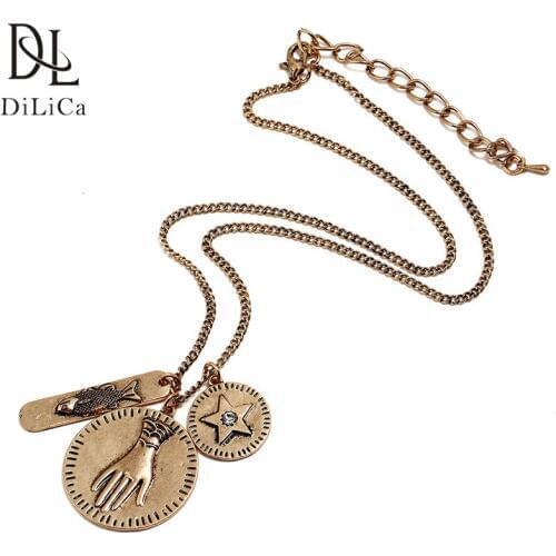 DiLiCa Vintage Simple Necklace for Women Trendy Alloy Geometric Pendants Necklaces Jewelry Female Bohemian Necklace Chain