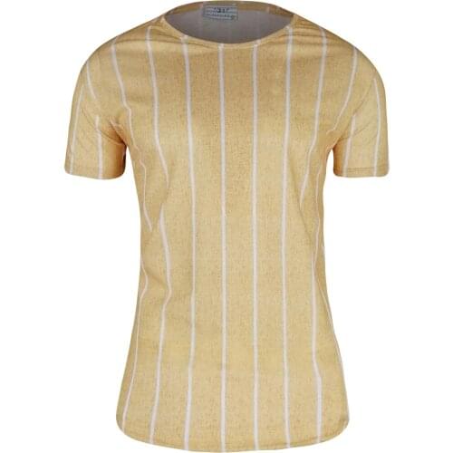 Kulemoda Bamboo Fabric Vertical Striped Slim Fit Lycra Yellow Unisex Tshirt