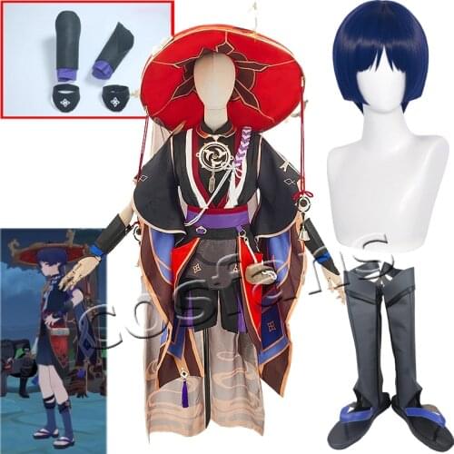 Genshin Impact Scaramouche Cosplay Costumes Game Suit Batlle Outfit Uniform Genshin Impact Scaramouche Cosplay Wig Party Dress