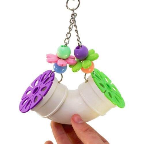 Bird Colorful Beads Flower Chew Toy Acrylic Tube Bite Swing Perch Stand for Parrot Macaw