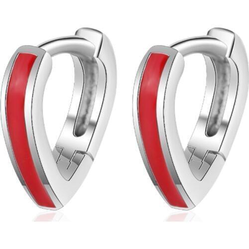 Korean version of the fresh temperament red heart-shaped female models short paragraph silver plated ear rings YE023
