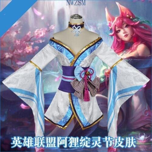 Cosplay LOL Fox Ahri Costumes The Nine-Tailed Fox Cosplay Costume Kimono Fancy Dress Tails Women Adults Halloween Costumes Props