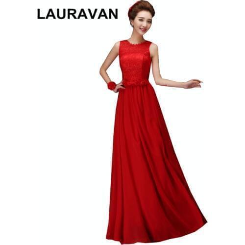 Red simple girls long o neckline women chiffon bridesmaid dinner gown special occasion dresses bridal gowns for wedding party