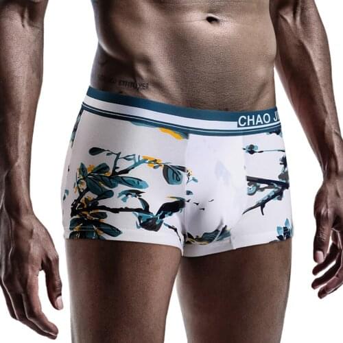 Latex MansUnderwear Mens Boxer Shorts Cotton Print Pants Mid-Waist Youth Sexy Sport Breathable Personality Mens Draw Panties