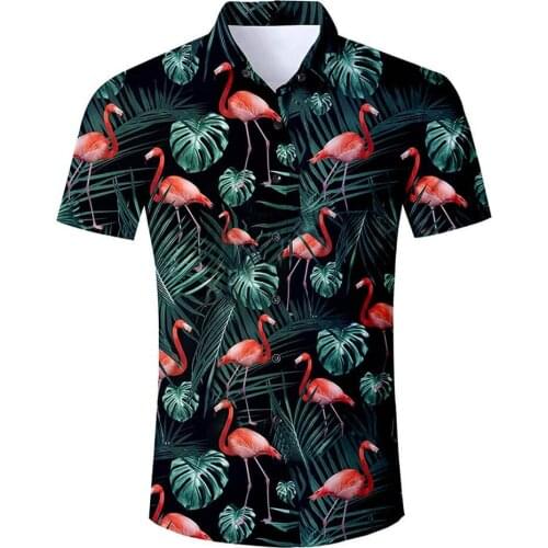 Summer Beach Short sleeve Shirts Animal Pink Flamingo Lotus 3D Printed Hawaiian Shirt Mens Harajuku Casual Shirt Drop Shipping