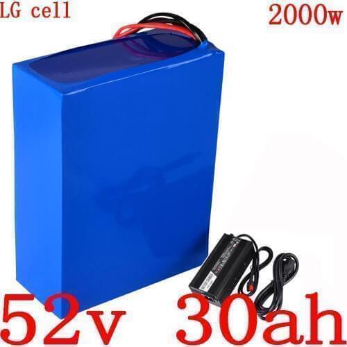 Free customs tax 52V1000W 1500W 2000W battery 52V 30AH electric bike battery 52V 30AH Lithium ion battery use LG cell+5A charger
