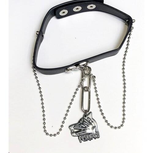 Anime Jujutsu Kaisen Fushiguro Megumi cosplay metal Figure Pendant Black PU Chokers chain Fashion accessories Necklace