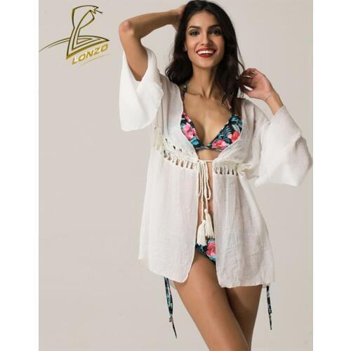 LONZO Fashion Womens Fringed Strap Sunscreen Blouse Sexy Swimsuit Cover Up Beach Loose Top LCP82