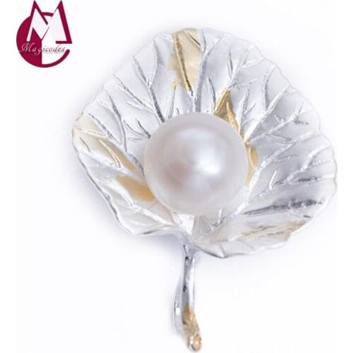 Leaves Pearl Brooch Real 925 Sterling Silver Creative Pin Fashion Jewelry Men Women 2021 New Arrival Luxury Broschen Damen X014
