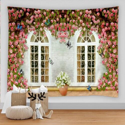Flower Vine On The Window Printed Wall Tapestry Cheap Hippie Wall Hanging Art Carpet Bohemian Decorative Living Room Big Blanket