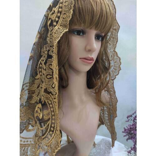 New Design Gold Embroidery Triangular Lace Veil Mantilla