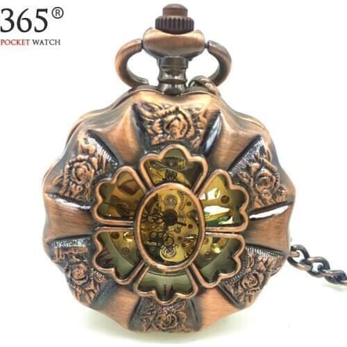 New Vintage Flower Steampunk Automatic Fob Locket Pocket Watch With Chain necklace Men Womens Gift