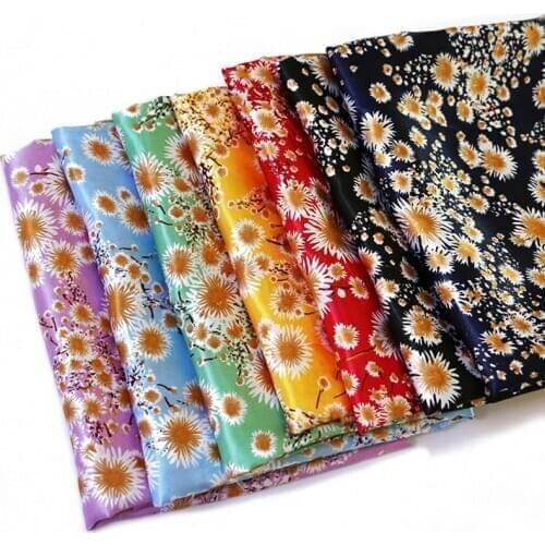 By Meter Retro Daisy Floral Satin Material Soft Scarf Shirt Fabric Charmeuse