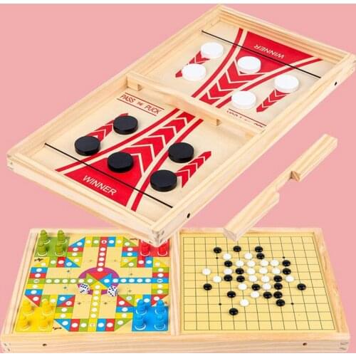 Portable Double-Side Large Fast Sling Puck Game Paced Wooden Table Hockey Winner Board Games Chess Toys for Children Adult