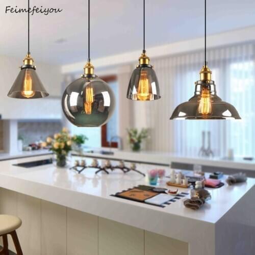 Feimefeiyou Simple American glass chandelier affordable retro industrial wind cafe bar single head restaurant lighting